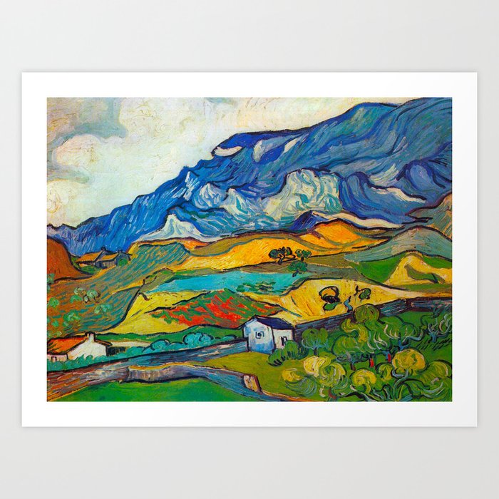 3/4 Sleeve Hand Silk-Screened Art Novelty Top Van Gogh Les Alpilles Mountain 
